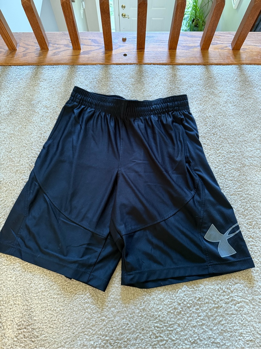 Under Armour Men's Black Athletic Shorts with Grey Logo